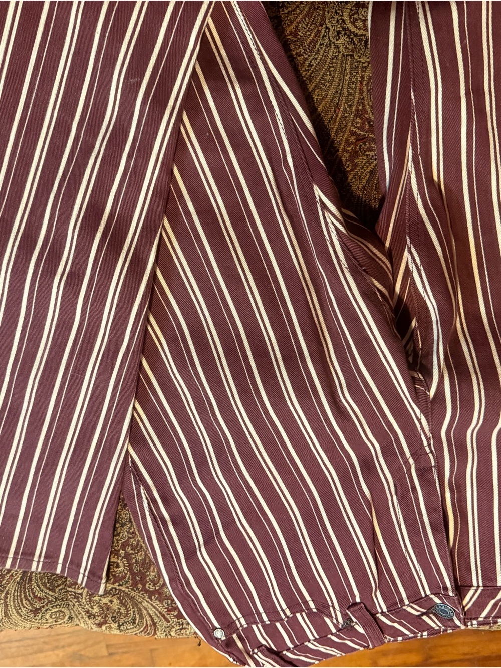 Wide Leg Stripe Jeans in Burgundy